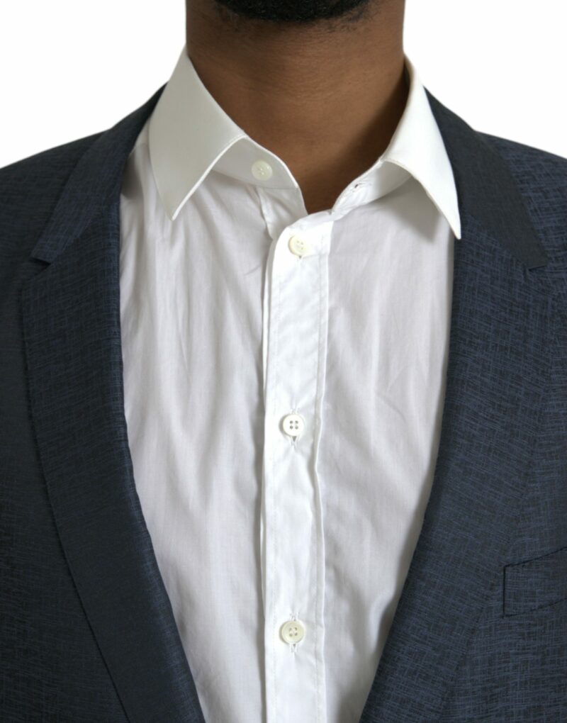 Dolce & Gabbana Blue Wool GOLD Single Breasted Coat Blazer - Image 4
