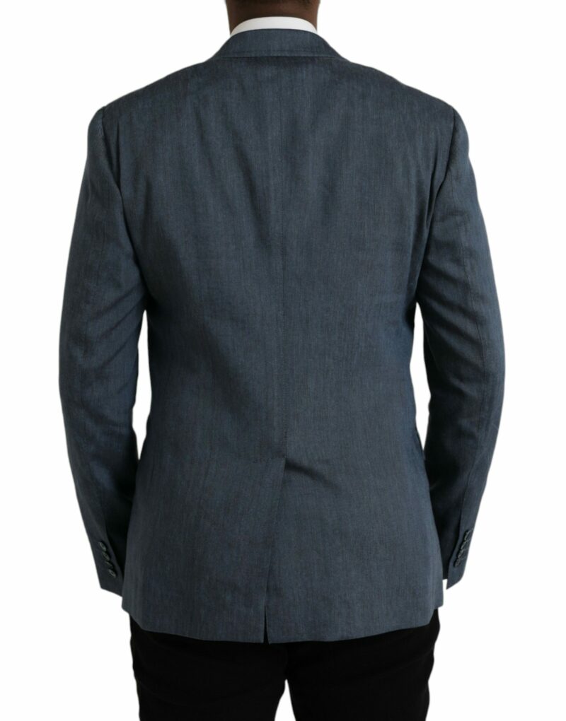 Dolce & Gabbana Blue Linen NAPOLI Single Breasted Coat Blazer - Image 3