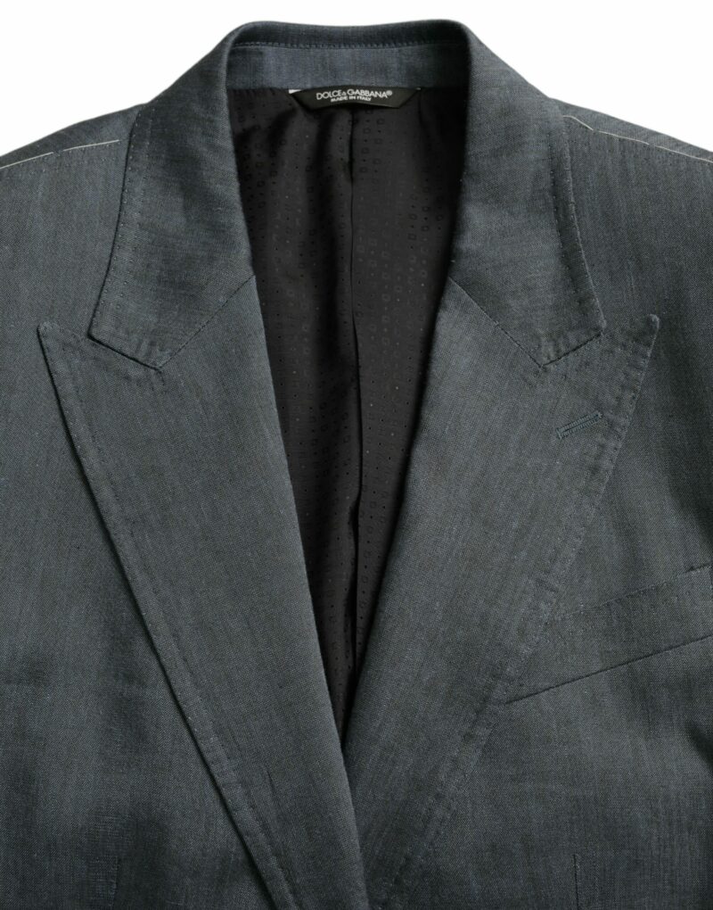 Dolce & Gabbana Blue Linen NAPOLI Single Breasted Coat Blazer - Image 6