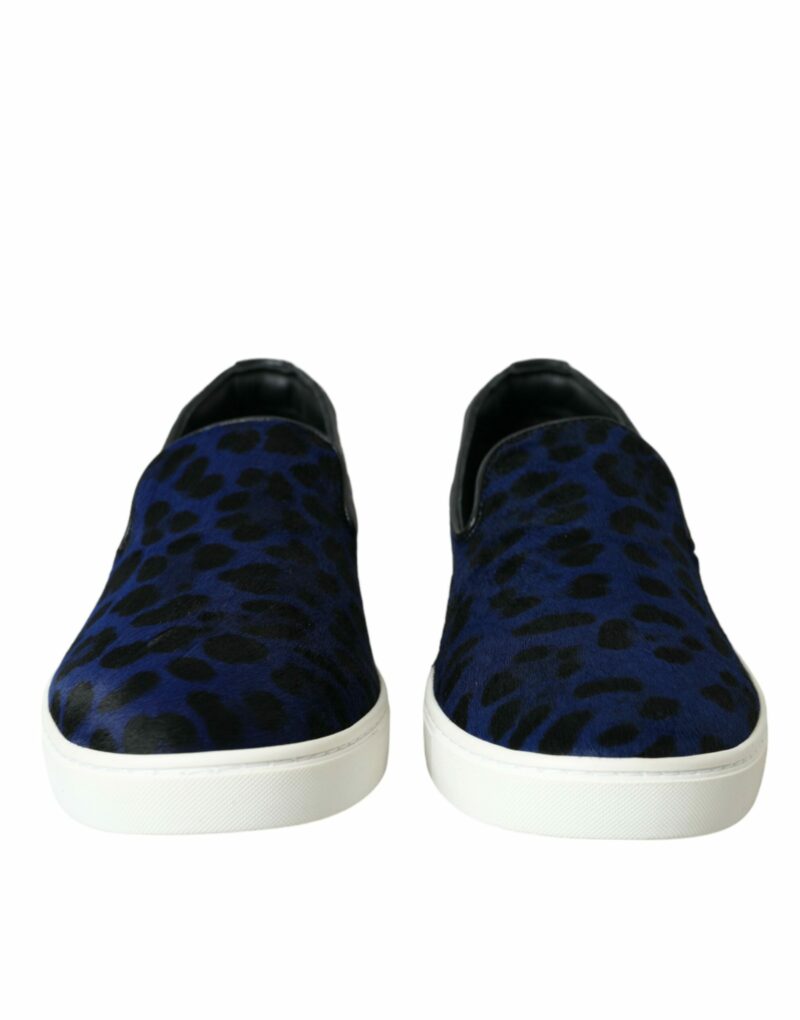 Dolce & Gabbana Blue Calfskin Hair Leopard Sneakers Shoes - Image 2