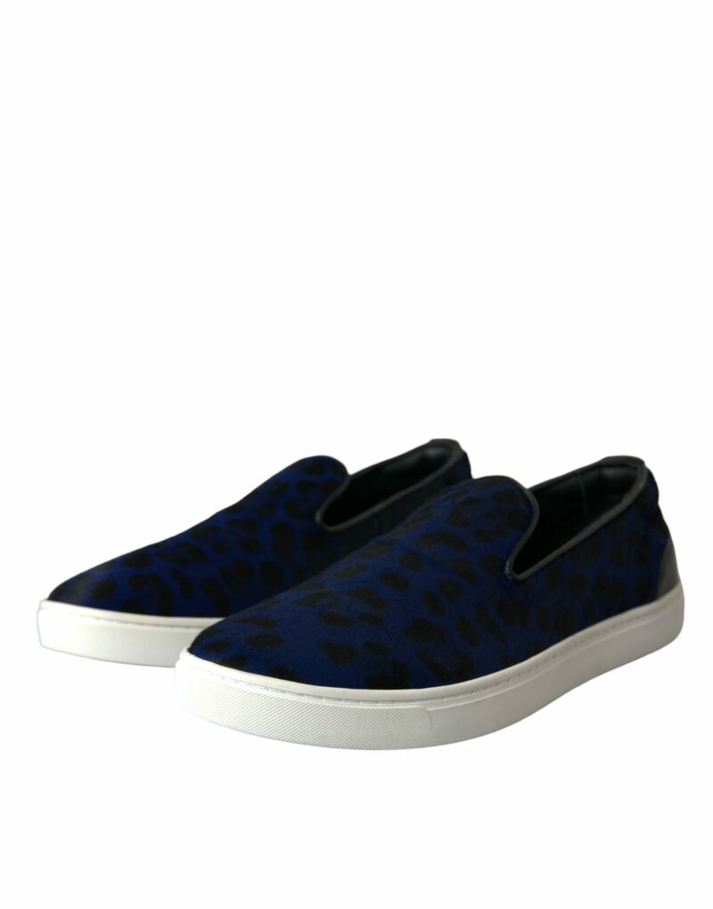Dolce & Gabbana Blue Calfskin Hair Leopard Sneakers Shoes - Image 3