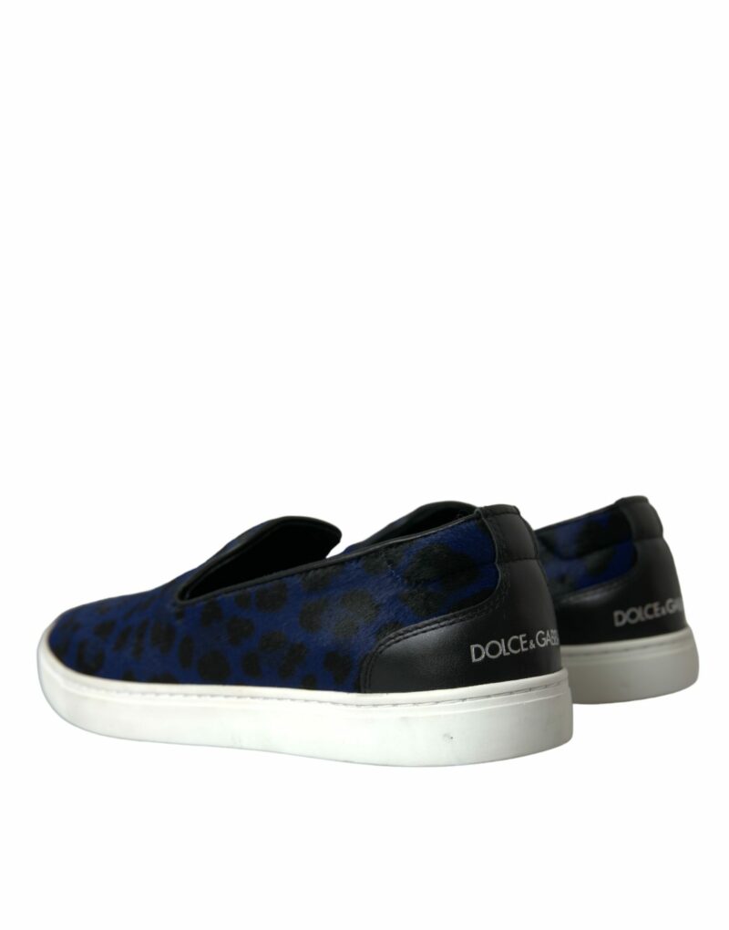 Dolce & Gabbana Blue Calfskin Hair Leopard Sneakers Shoes - Image 4