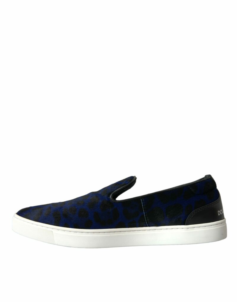 Dolce & Gabbana Blue Calfskin Hair Leopard Sneakers Shoes - Image 5