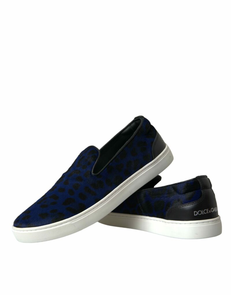 Dolce & Gabbana Blue Calfskin Hair Leopard Sneakers Shoes - Image 7