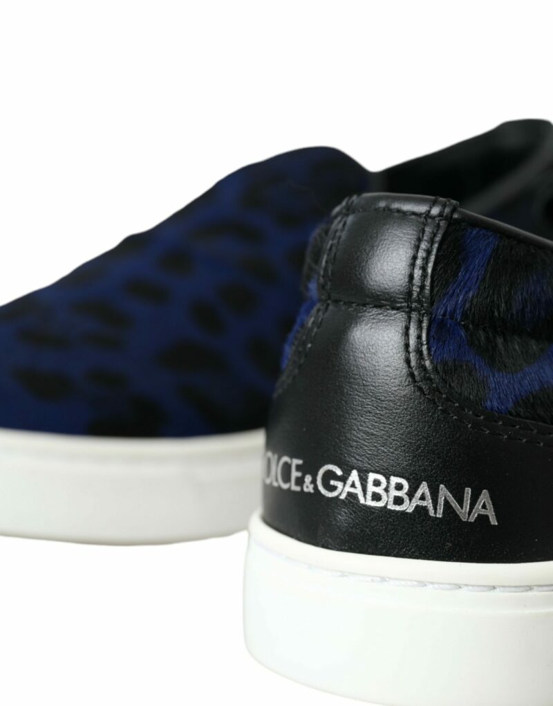 Dolce & Gabbana Blue Calfskin Hair Leopard Sneakers Shoes - Image 8