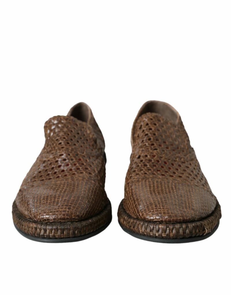 Dolce & Gabbana Brown Woven Leather Loafers Casual Shoes - Image 2