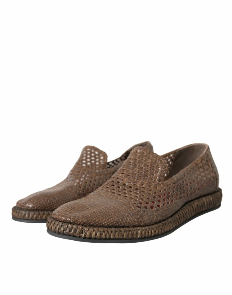 Dolce & Gabbana Brown Woven Leather Loafers Casual Shoes - Image 3