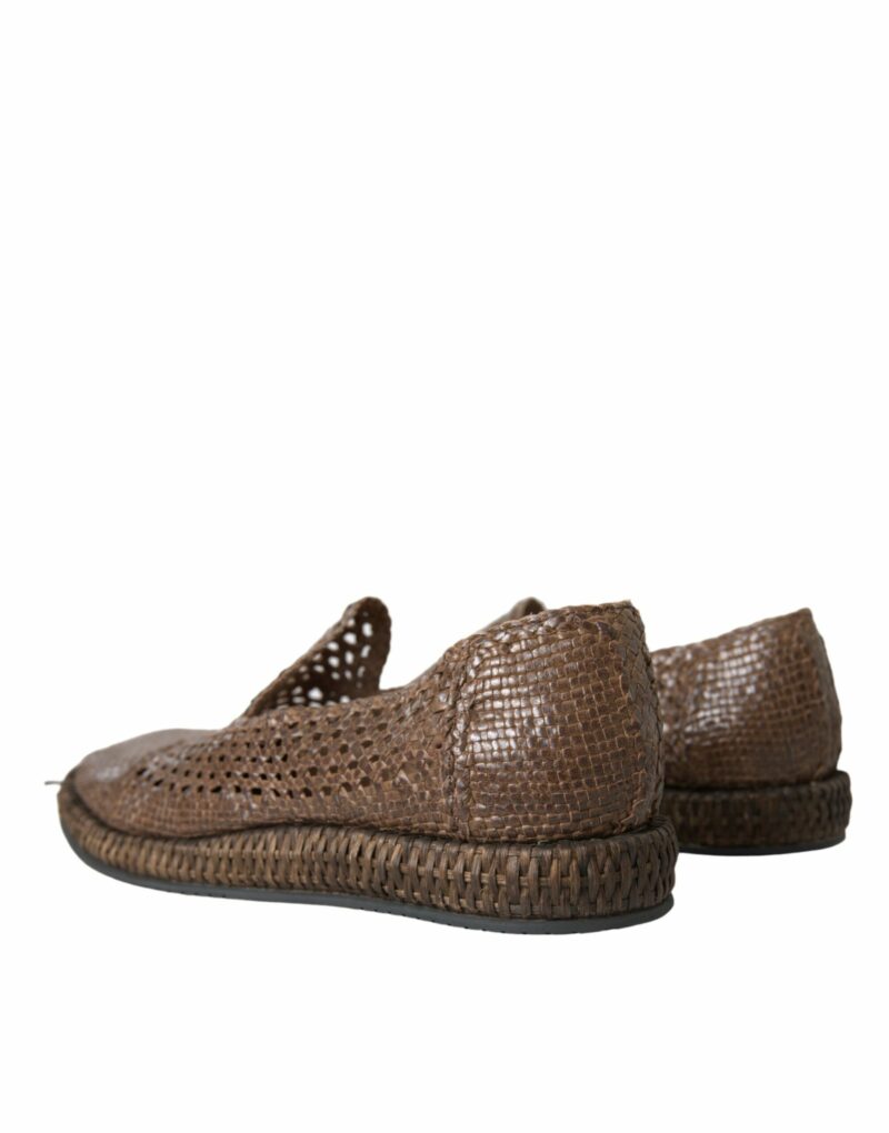 Dolce & Gabbana Brown Woven Leather Loafers Casual Shoes - Image 4