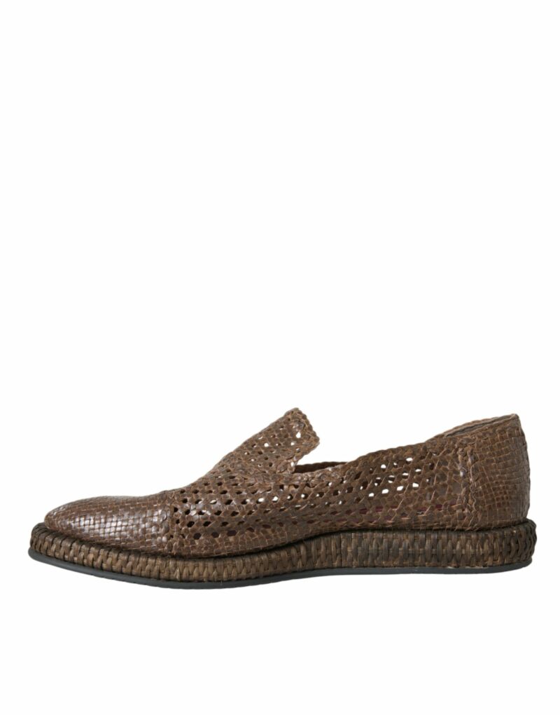 Dolce & Gabbana Brown Woven Leather Loafers Casual Shoes - Image 5