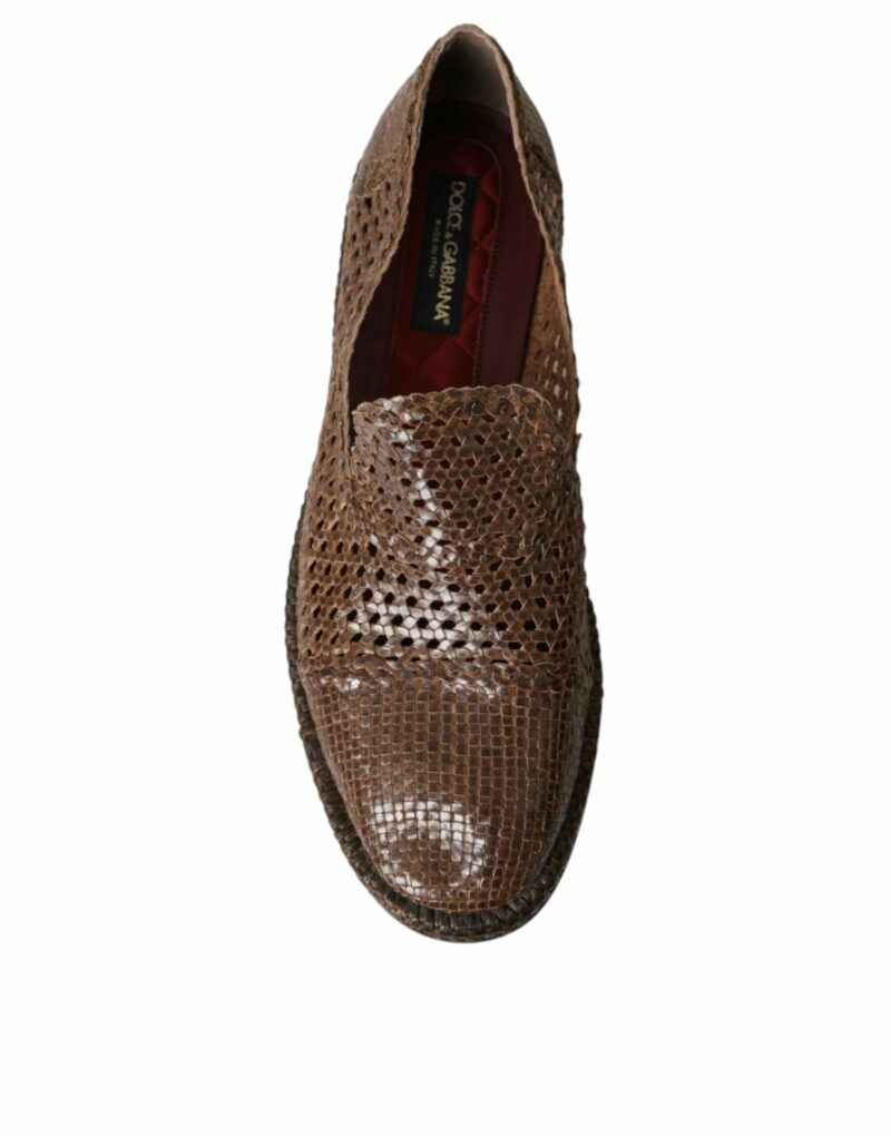 Dolce & Gabbana Brown Woven Leather Loafers Casual Shoes - Image 7