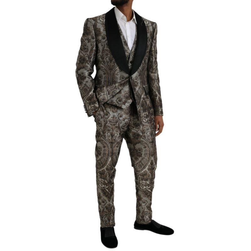Dolce & Gabbana Brown Floral Jacquard Formal 3 Piece Suit - Image 2