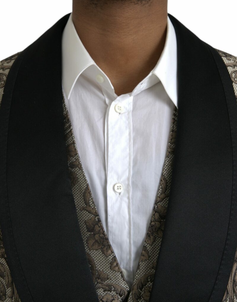 Dolce & Gabbana Brown Floral Jacquard Formal 3 Piece Suit - Image 4
