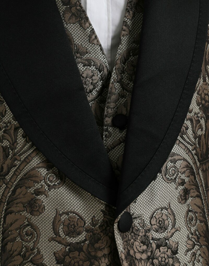 Dolce & Gabbana Brown Floral Jacquard Formal 3 Piece Suit - Image 5