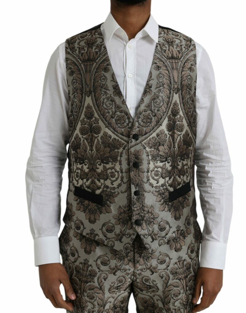 Dolce & Gabbana Brown Floral Jacquard Formal 3 Piece Suit - Image 7