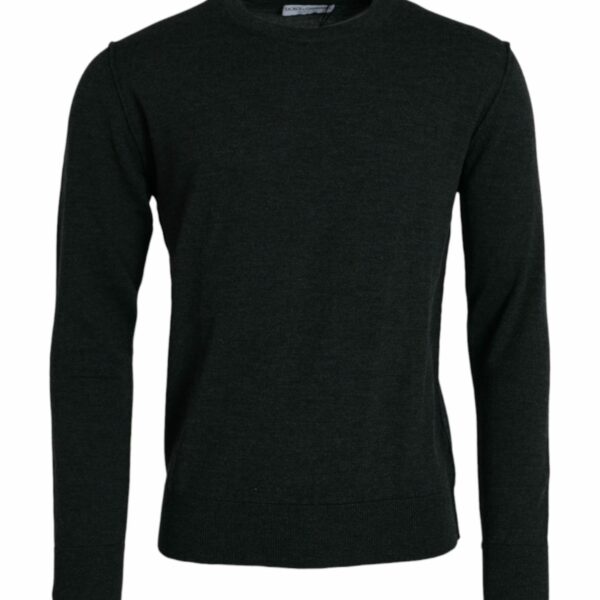 Dolce & Gabbana Dark Gray Wool Crew Neck Pullover Sweater