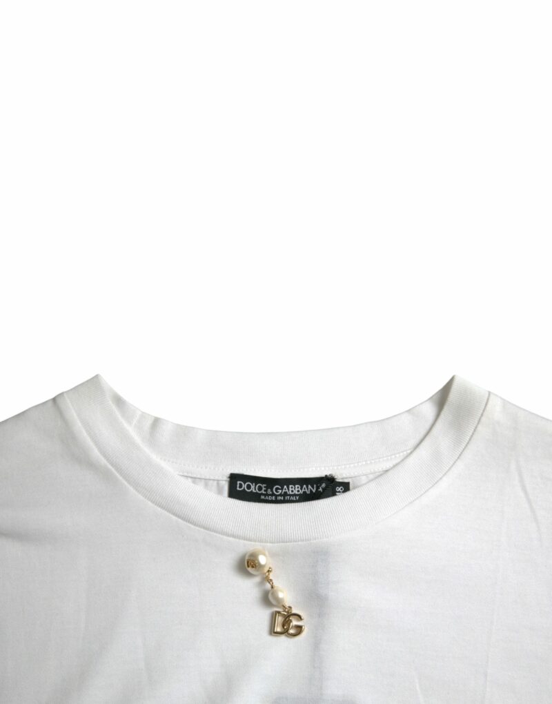 Dolce & Gabbana White Embellished Cotton Crew Neck T-shirt - Image 3