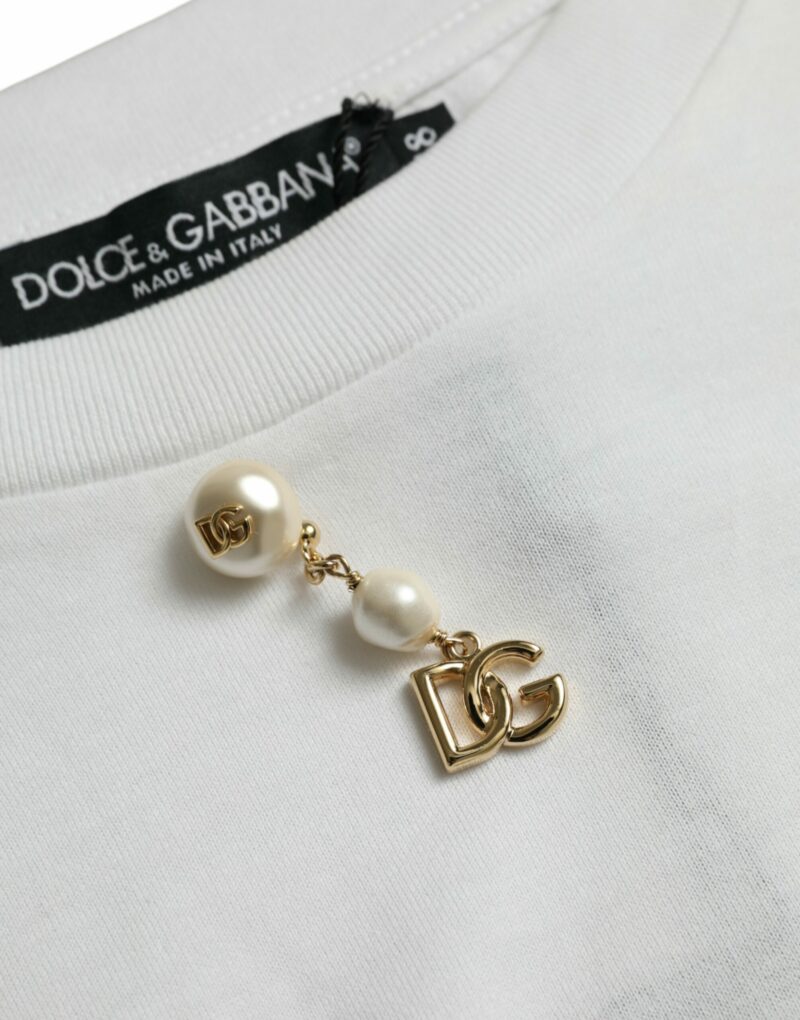 Dolce & Gabbana White Embellished Cotton Crew Neck T-shirt - Image 4