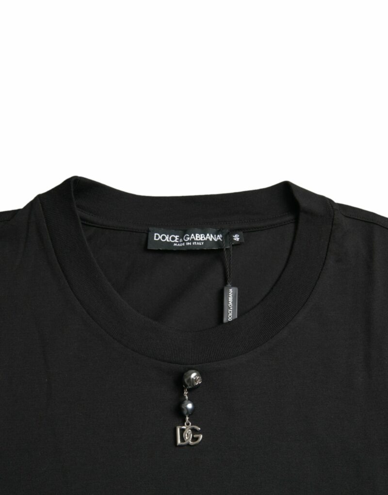 Dolce & Gabbana Black Embellished Cotton Crew Neck T-shirt - Image 3