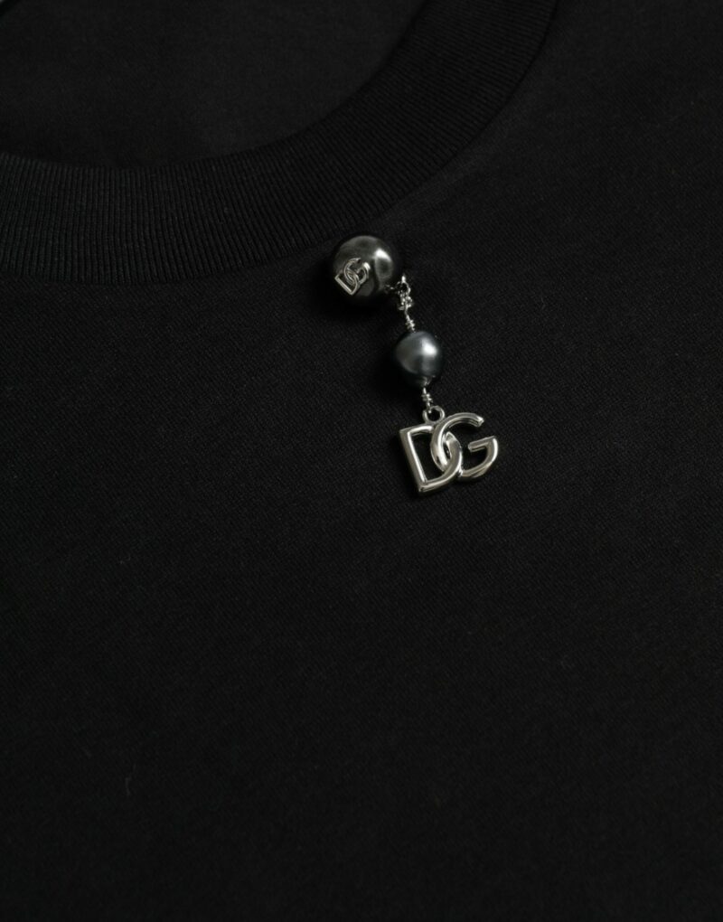 Dolce & Gabbana Black Embellished Cotton Crew Neck T-shirt - Image 4