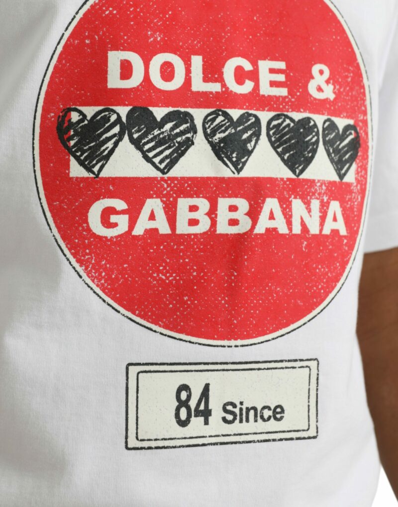 Dolce & Gabbana White Amor Heart Cotton Crewneck Short Sleeve T-shirt - Image 5