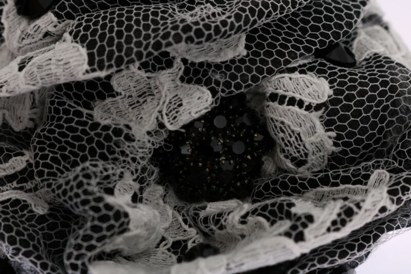 Dolce & Gabbana Elegant Black & White Floral Lace Crystal Hair Claw - Image 4