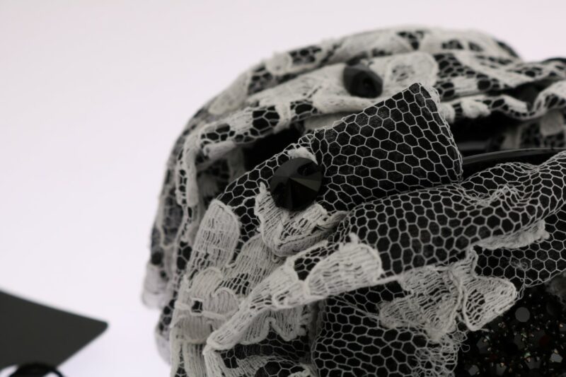 Dolce & Gabbana Elegant Black & White Floral Lace Crystal Hair Claw - Image 5