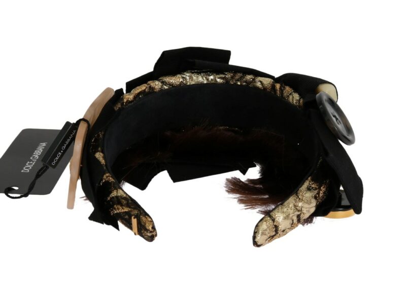 Dolce & Gabbana Crystal-Embellished Gold Brown Diadem Headband - Image 8