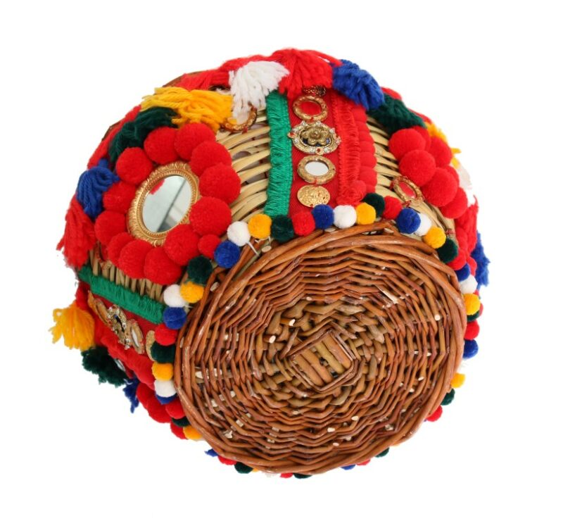 Dolce & Gabbana Elegant Beige Straw & Exotic Skins Pom Pom Tote - Image 4