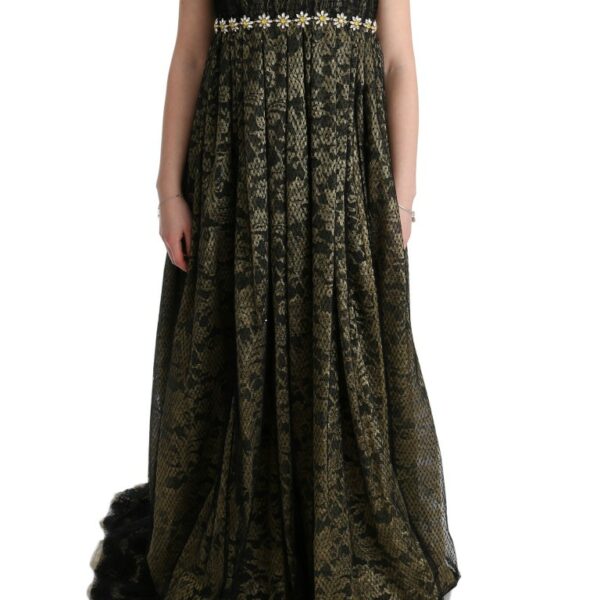 Dolce & Gabbana Sunflower Lace Crystal Maxi Shift Dress