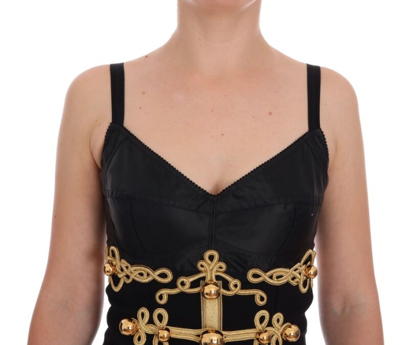 Dolce & Gabbana Elegant Black A-Line Sleeveless Dress with Gold Details - Image 5