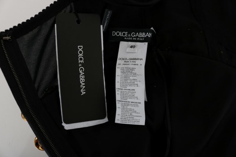 Dolce & Gabbana Elegant Black A-Line Sleeveless Dress with Gold Details - Image 6