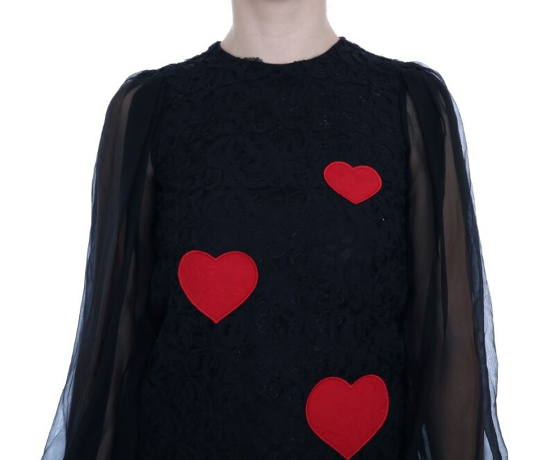 Dolce & Gabbana Elegant Black Lace Heart Applique Shift Dress - Image 6