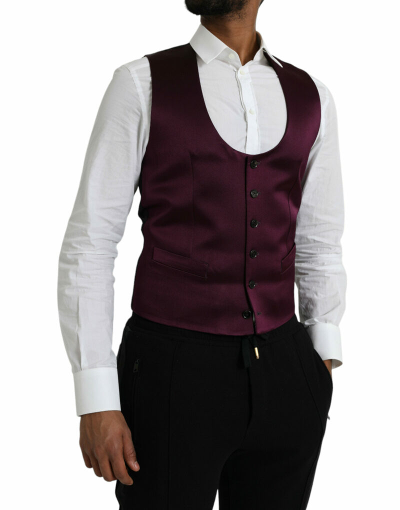 Dolce & Gabbana Maroon Satin Silk Waistcoat Dress Formal Vest - Image 2