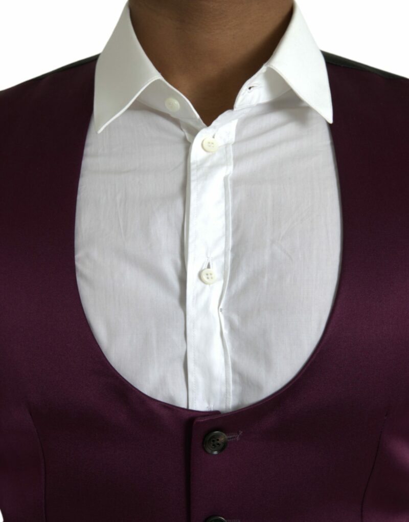 Dolce & Gabbana Maroon Satin Silk Waistcoat Dress Formal Vest - Image 4
