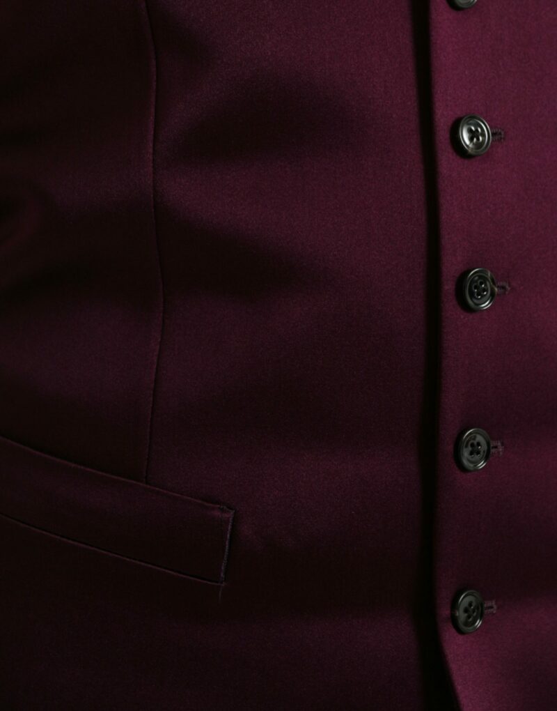 Dolce & Gabbana Maroon Satin Silk Waistcoat Dress Formal Vest - Image 5