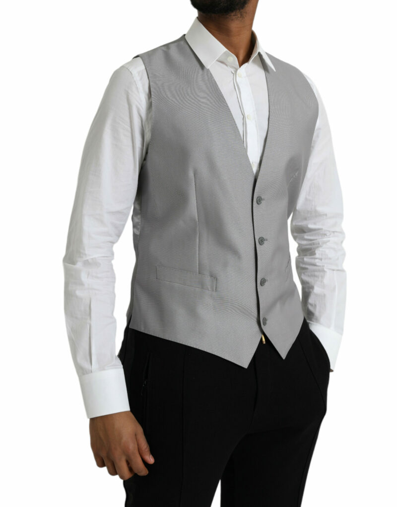Dolce & Gabbana Light Gray Wool Formal Dress Waistcoat Vest - Image 2
