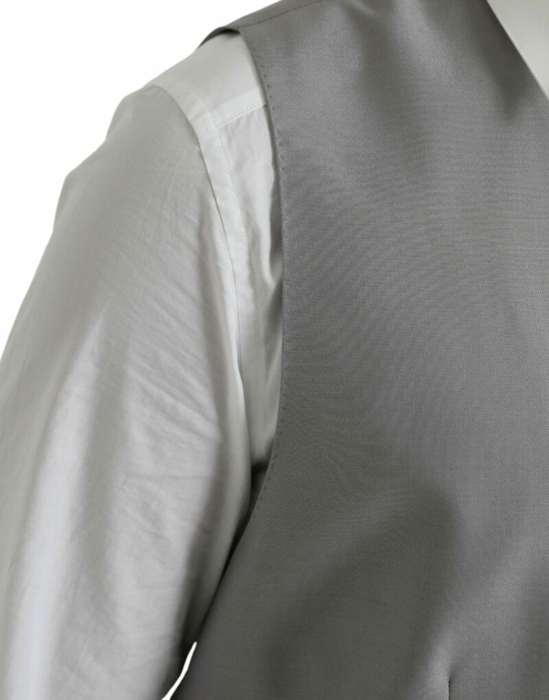 Dolce & Gabbana Light Gray Wool Formal Dress Waistcoat Vest - Image 6