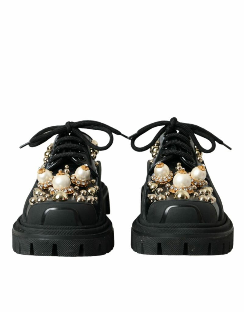 Dolce & Gabbana Black Leather Trekking Derby Embellished Shoes - Image 2