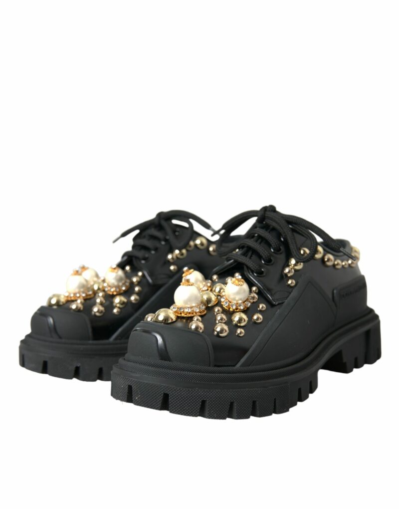 Dolce & Gabbana Black Leather Trekking Derby Embellished Shoes - Image 3