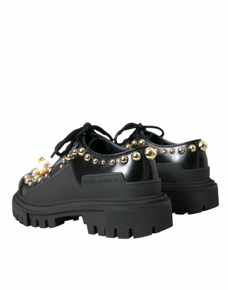 Dolce & Gabbana Black Leather Trekking Derby Embellished Shoes - Image 4
