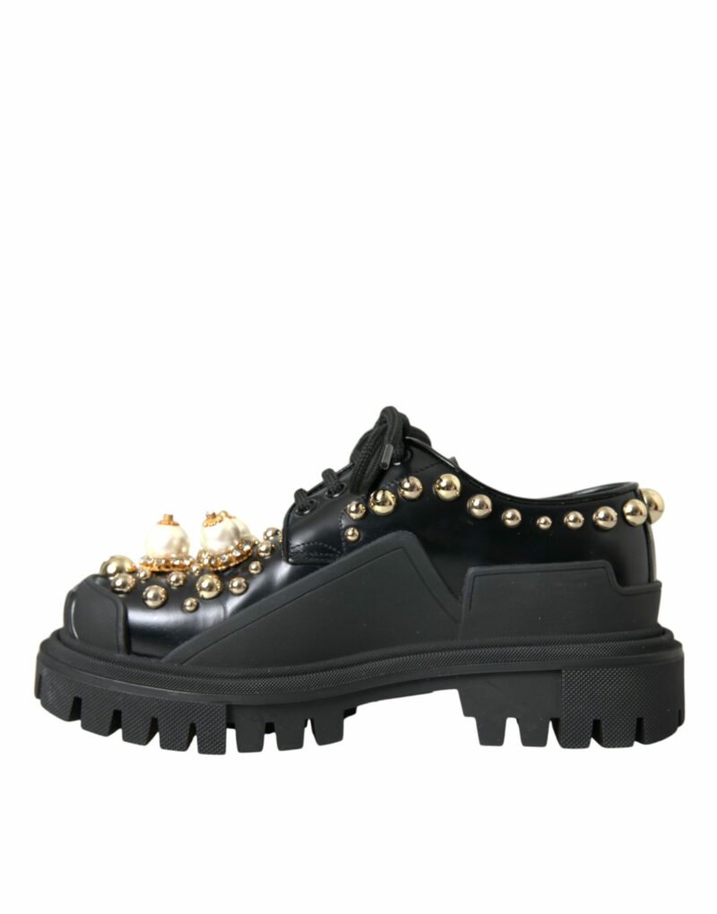 Dolce & Gabbana Black Leather Trekking Derby Embellished Shoes - Image 5