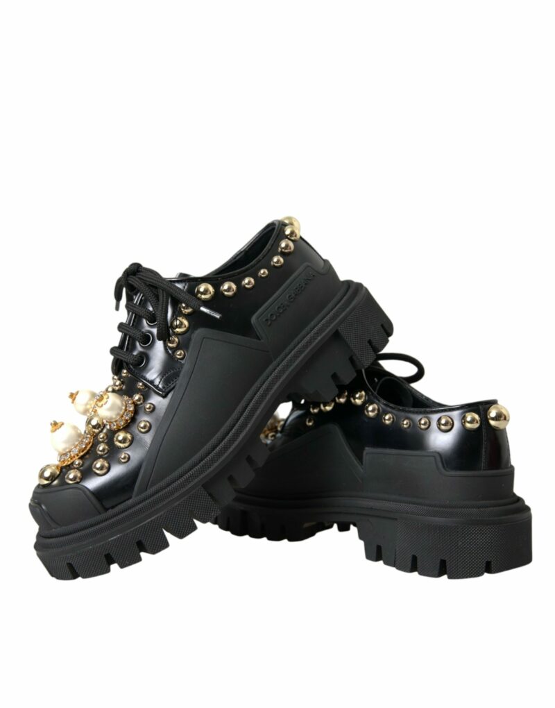 Dolce & Gabbana Black Leather Trekking Derby Embellished Shoes - Image 7