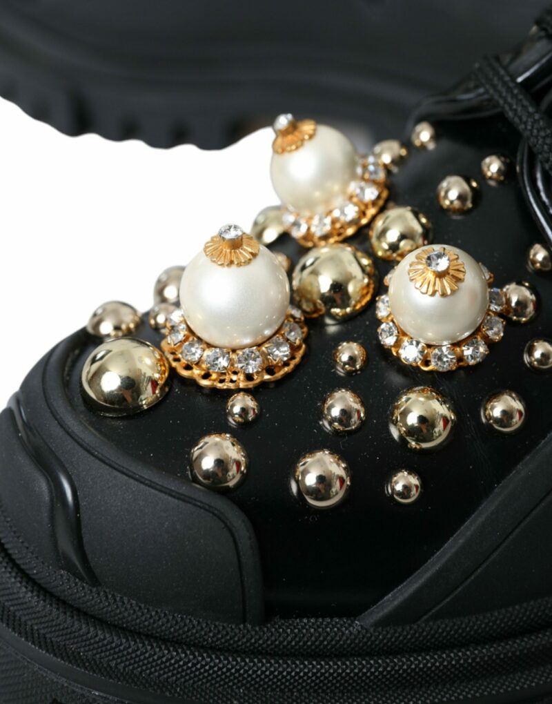 Dolce & Gabbana Black Leather Trekking Derby Embellished Shoes - Image 8