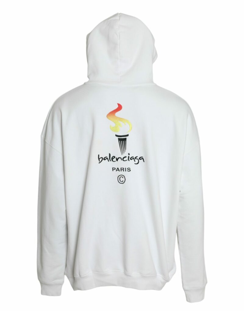 Balenciaga White Cotton Logo Hooded Pullover Sweatshirt Sweater - Image 3