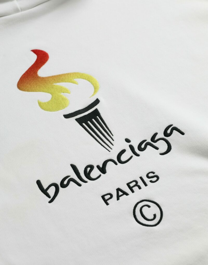 Balenciaga White Cotton Logo Hooded Pullover Sweatshirt Sweater - Image 6