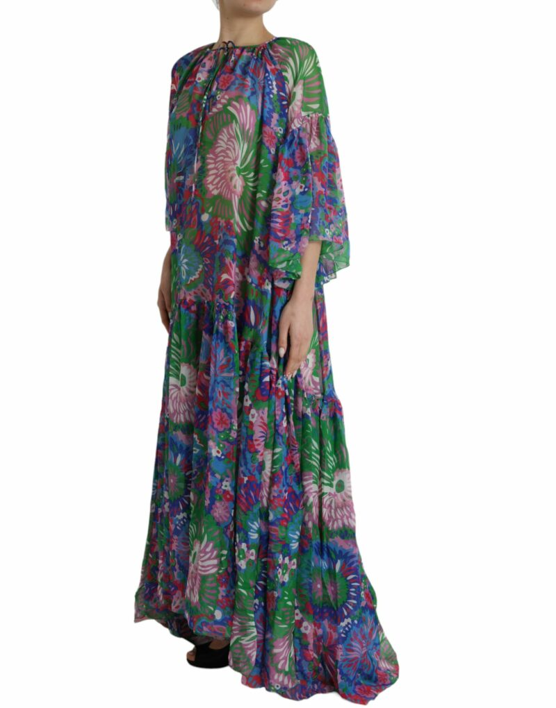 Dolce & Gabbana Multicolor Floral Silk Kaftan Maxi Dress - Image 3