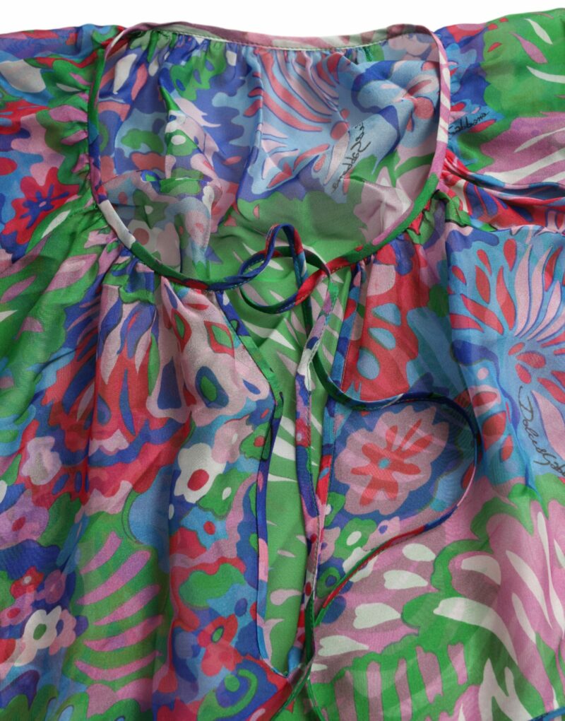Dolce & Gabbana Multicolor Floral Silk Kaftan Maxi Dress - Image 7