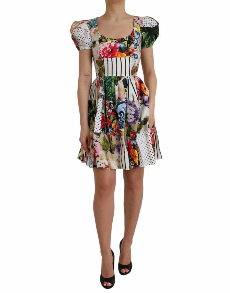 Dolce & Gabbana Multicolor Patchwork Cotton Aline Mini Dress - Image 2