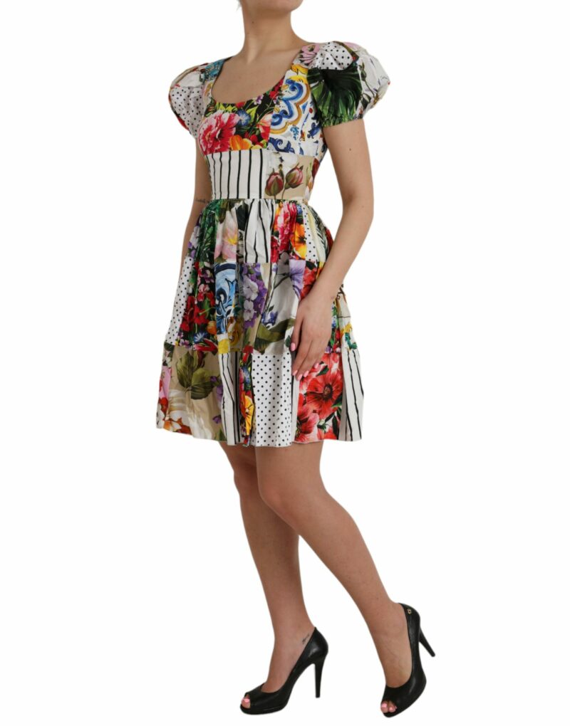 Dolce & Gabbana Multicolor Patchwork Cotton Aline Mini Dress - Image 3