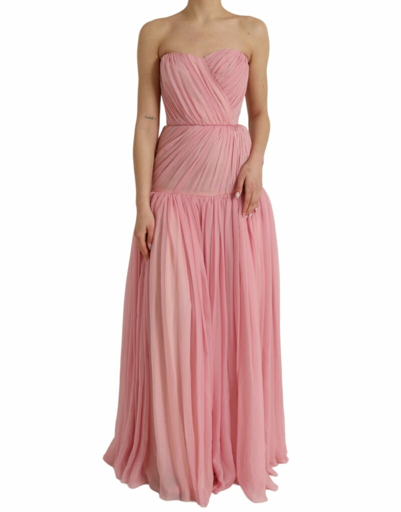 Dolce & Gabbana Pink Silk Strapless Maxi A-line Gown Dress - Image 2